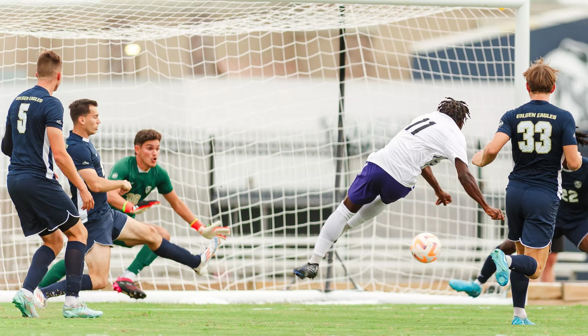 Tajio James scores his first goal of the season against Oral Roberts to give the Bears a 1-0 win.