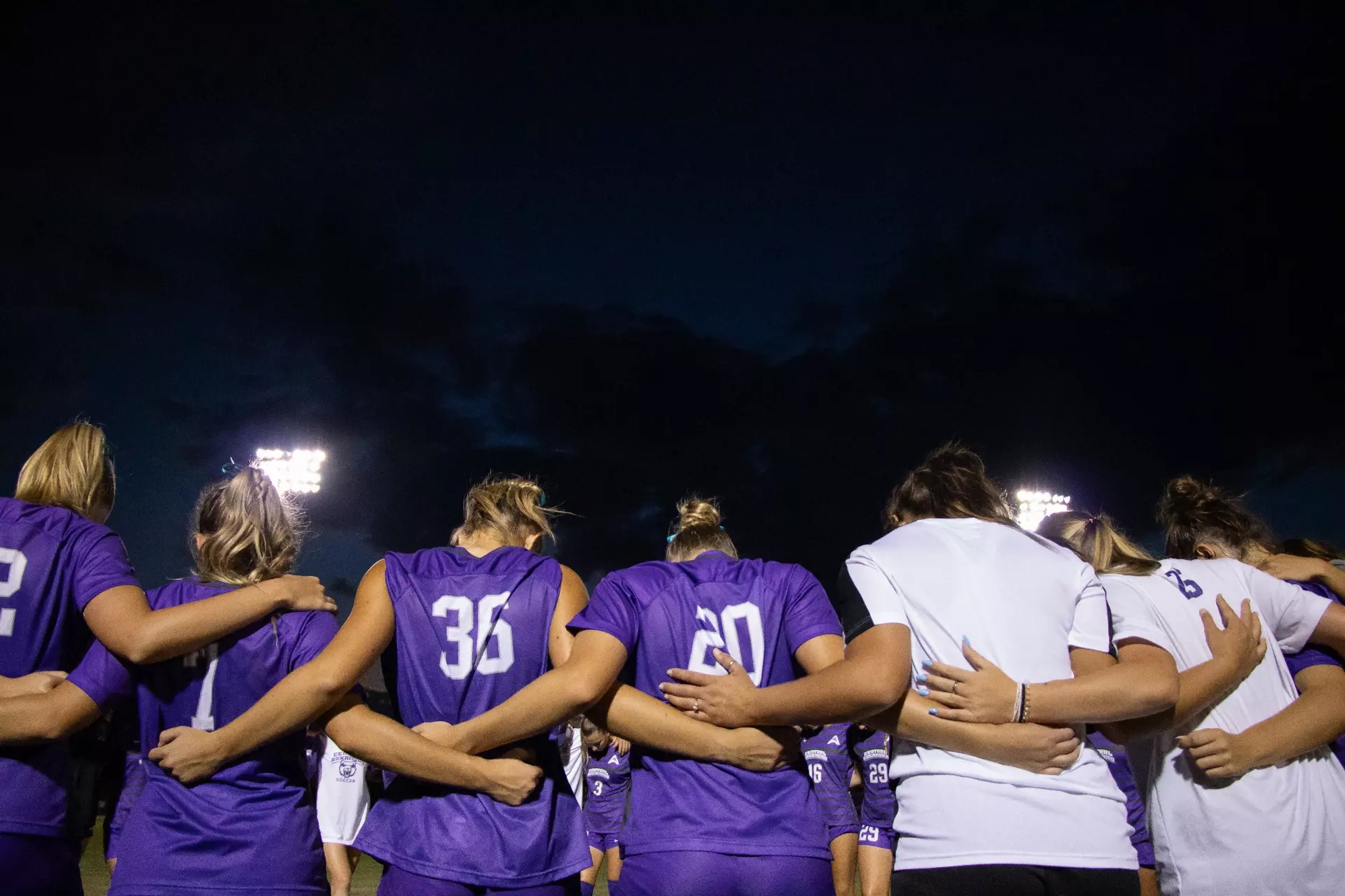 Central Arkansas players huddle together before the start of Thursday night's game against Little Rock University.