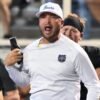 Nathan Brown on sidelines against Lamar