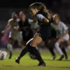 UCA's Kelly Van Gundy takes a penalty kick against Eastern Kentucky that resulted in the only goal of Thursday night's game.