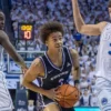 UCA's Braden Fagbemi driving inside against the BYU Cougars in Bears' opener