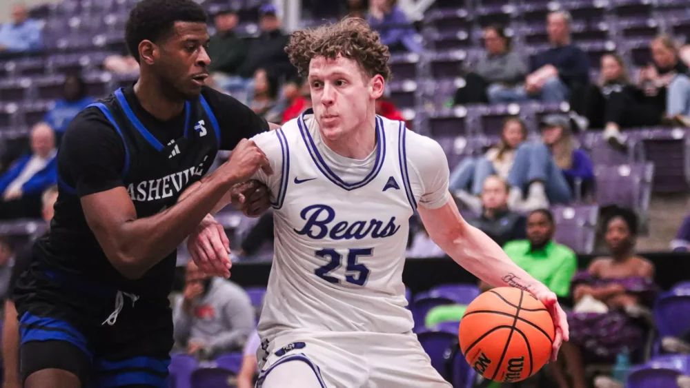 UCA Bears forward Elias Cato works inside against UCA Asheville