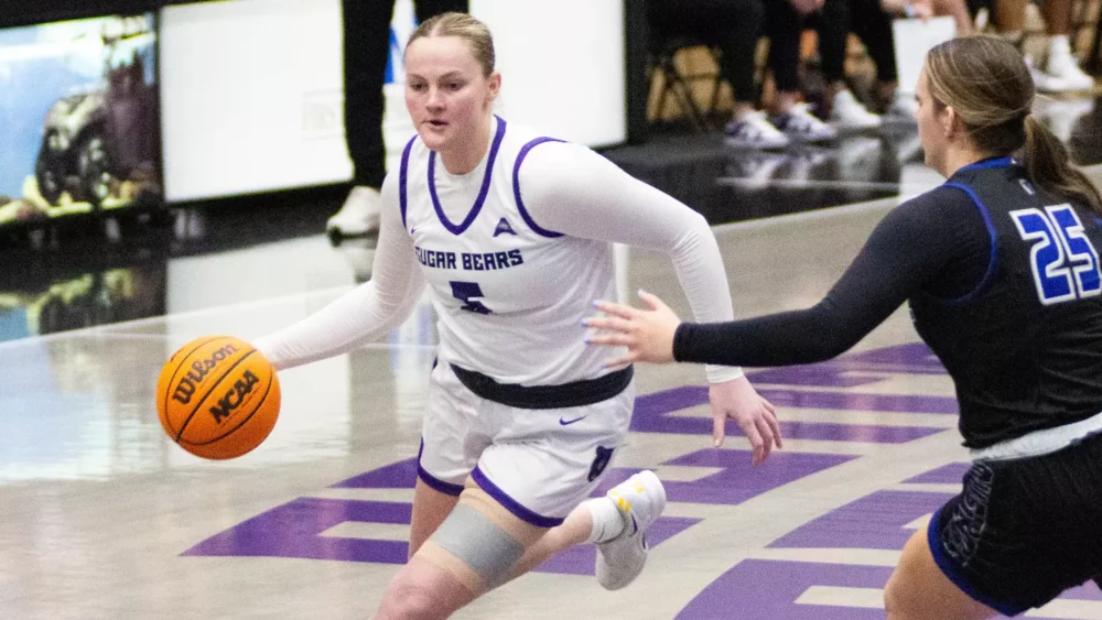 UCA's Bree Stephens drives in a game against CBC