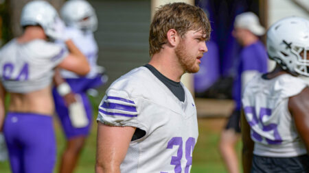 UCA Bears tight end Tyler Siddons during a break in fall camp in August