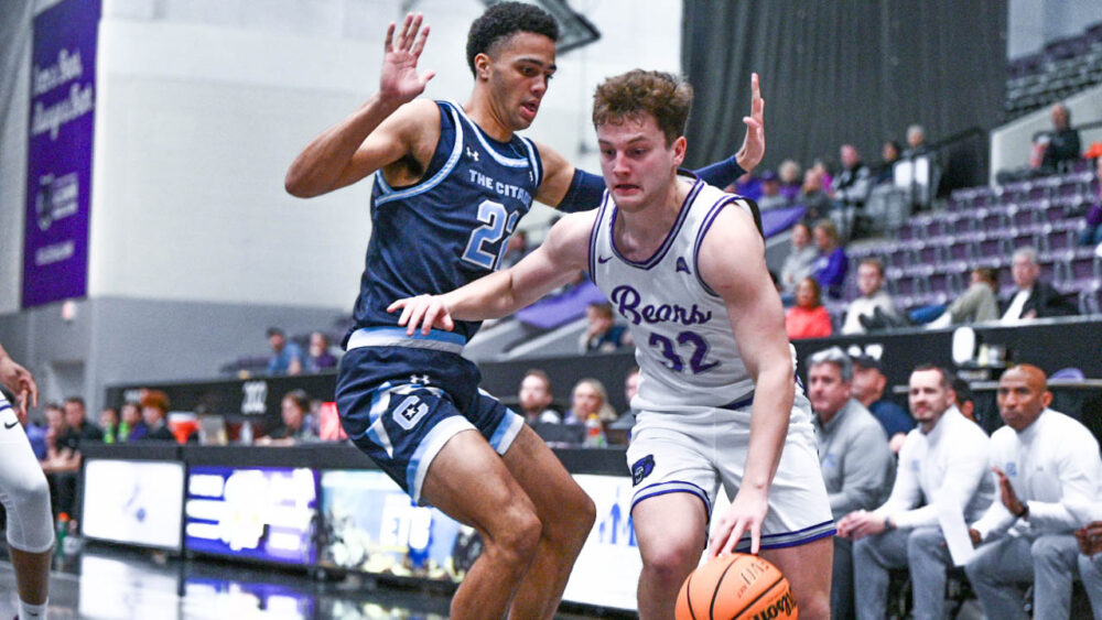 UCA Bears Layne Taylor drives from outside against The Citadel