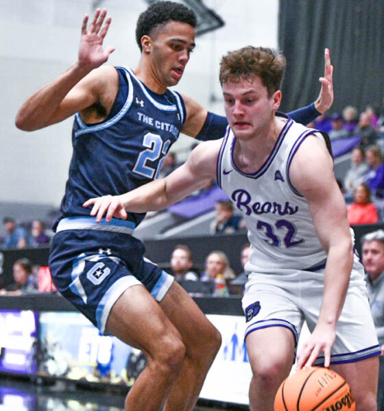 UCA Bears Layne Taylor drives from outside against The Citadel