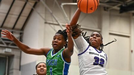 Sugar Bears Elizabeth Abiara puts up a shot against Florida Gulf Coast