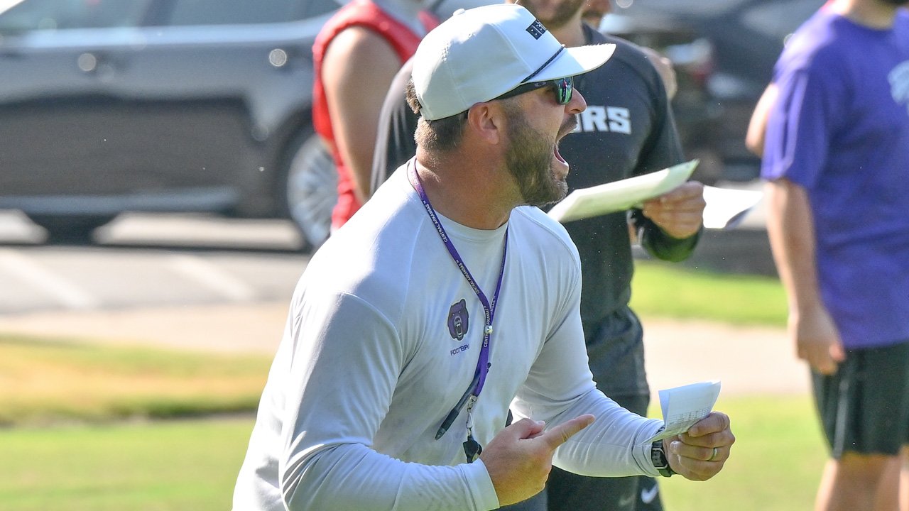 UCA Bears coach Nathan Brown at opening practice of fall camp