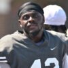 UCA Bears linebacker Reggie Shepherd during a practice inside Estes Stadium