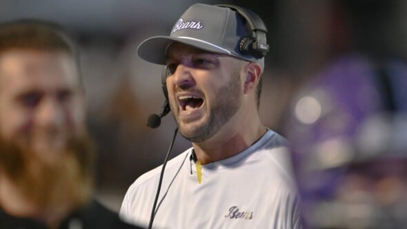 UCA Bears Coach Nathan Brown on the sidelines in game against Abilene Christian