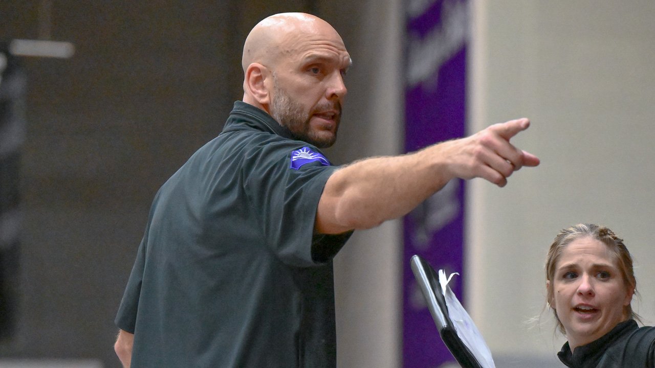 UCA Sugar Bears coach Tony Kemper on the sidelines against the Little Rock Trojans