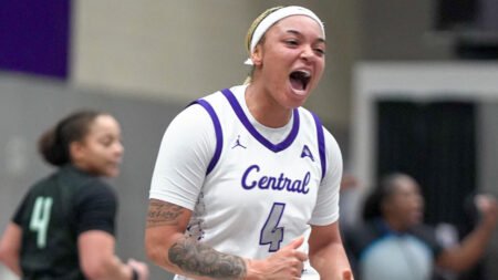UCA Sugar Bears Cheyanne Kemp reacts to a call during game with Stetson