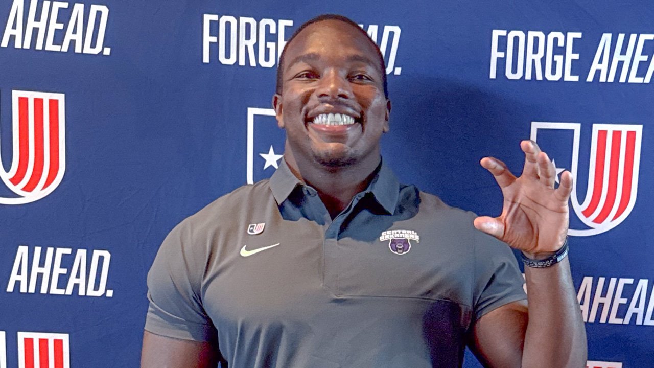 UCA's Travion Traylor before UAC Media Day at Texas Live! in Arlington, Texas