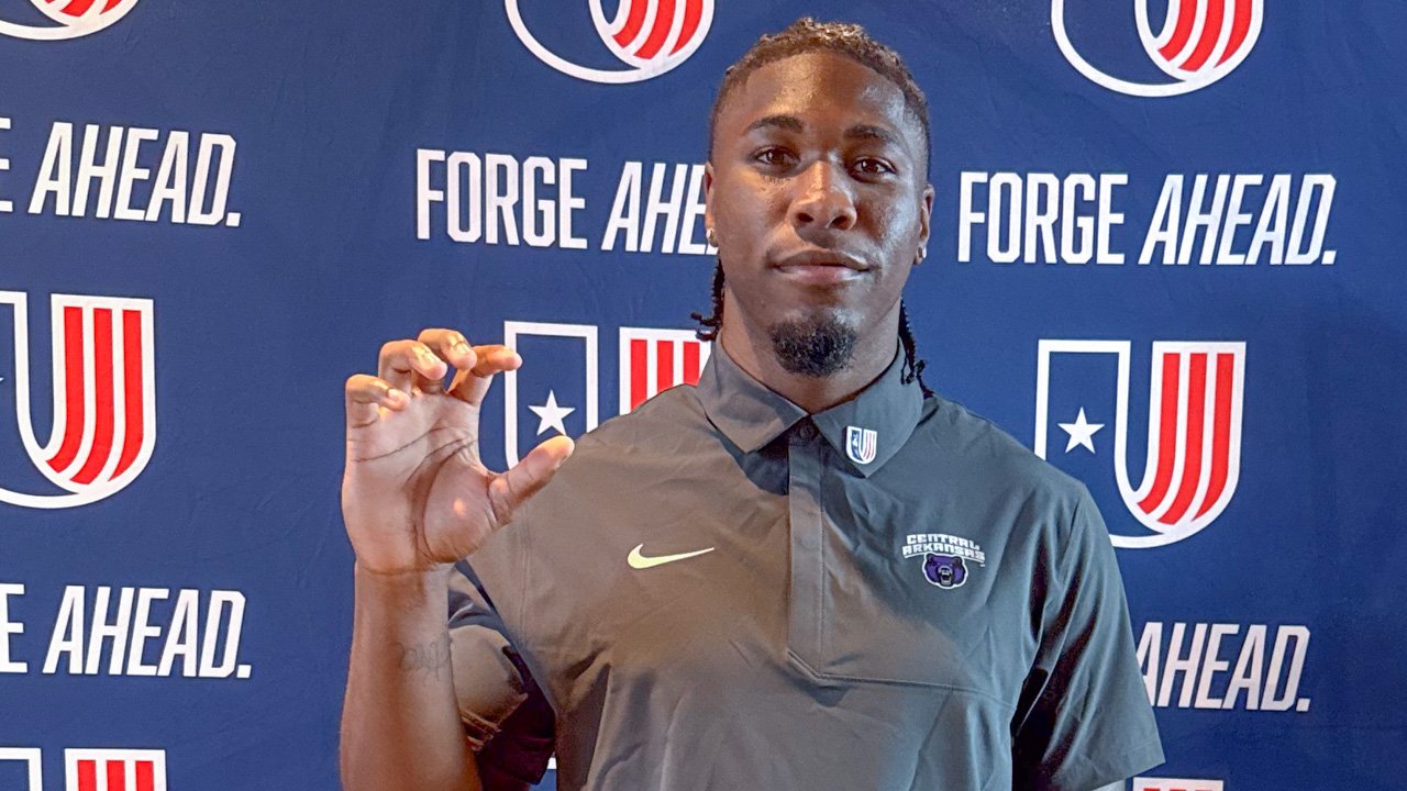 UCA's Tyrell Pollard before UAC Media Day at Texas Live! in Arlington, Texas
