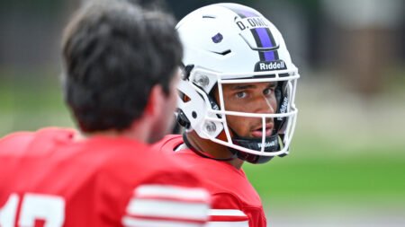 UCA Bears quarterback Donovyn Omolo during scrimmage in fall practice.