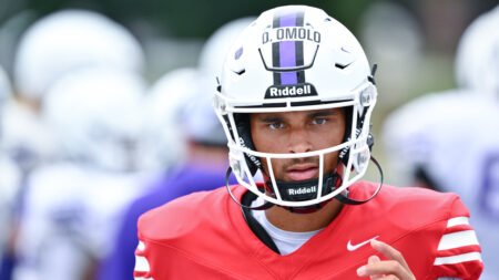 UCA Bears quarterback Donovyn Omolo during fall practices in Conway, Ark.