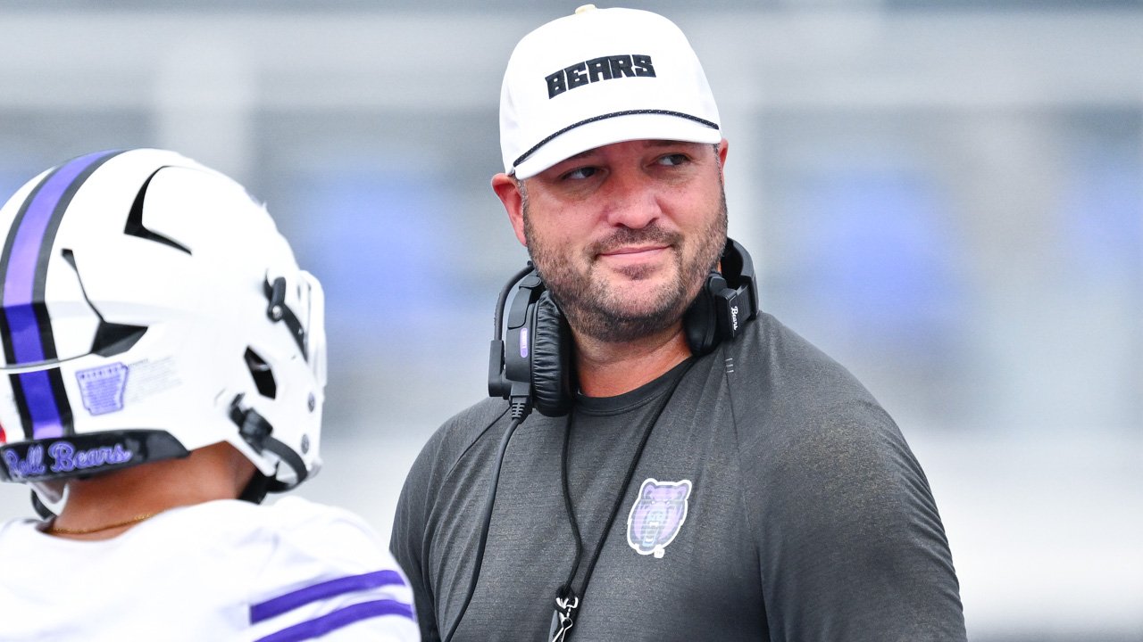 UCA Bears coach Nathan Brown during scrimmage in fall practice.