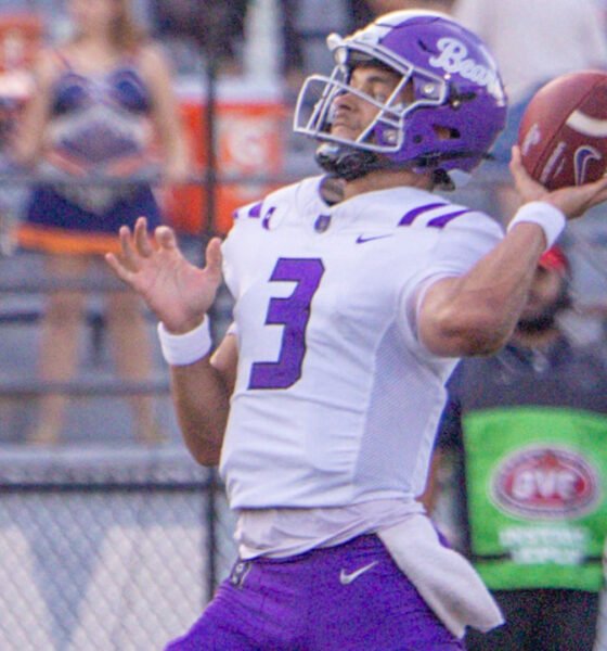 UCA Bears quarterback Donovyn Omolo throws a pass against UT Martin.