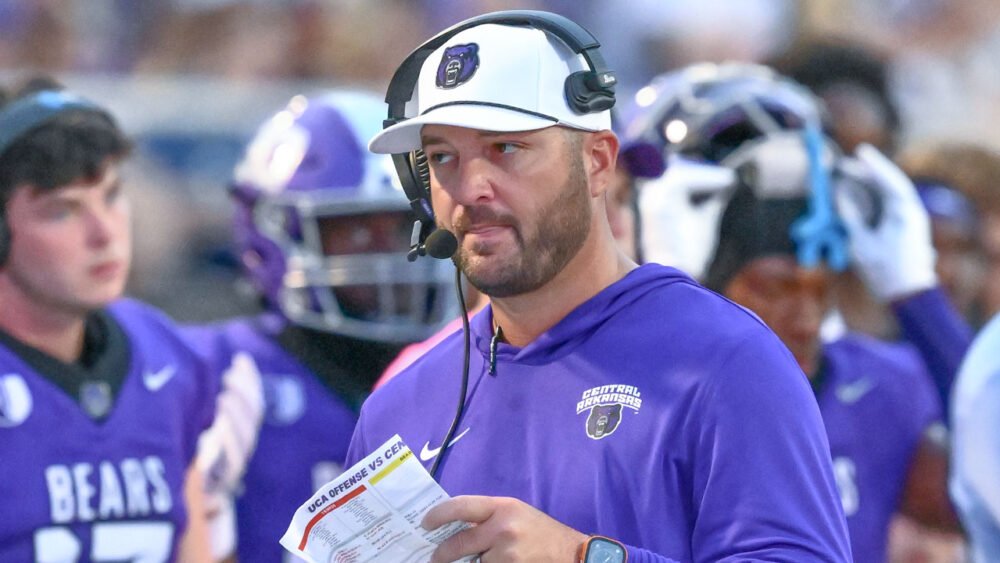 UCA Bears coach Nathan Brown on the sidelines against Central Oklahoma.