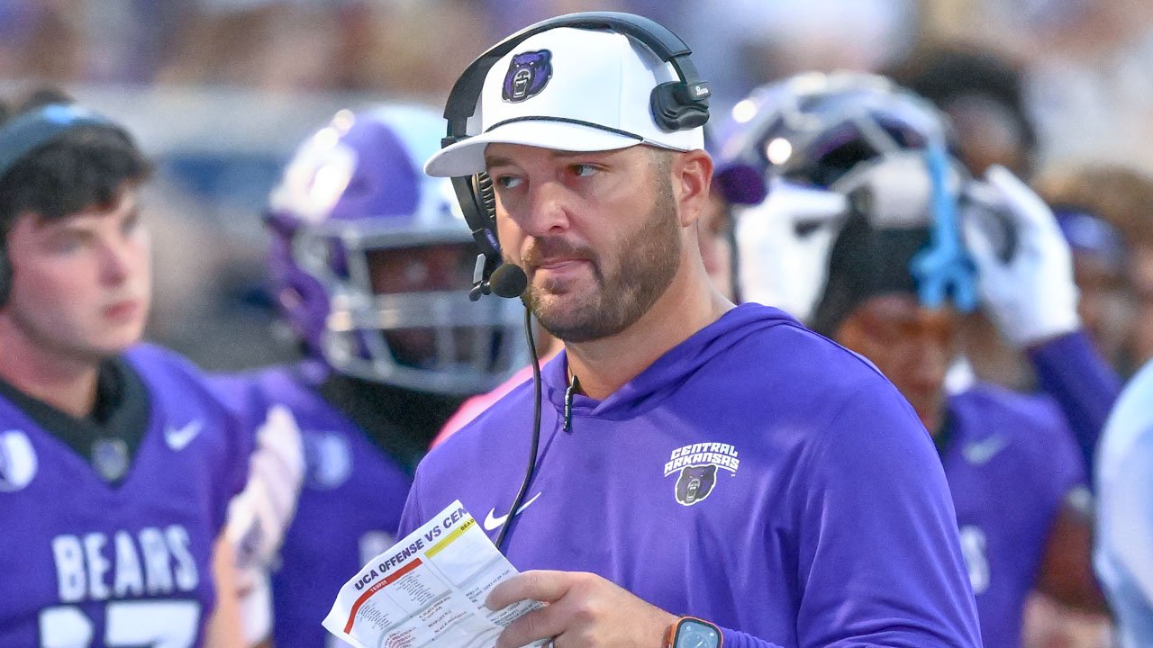 UCA Bears coach Nathan Brown on the sidelines against Central Oklahoma.