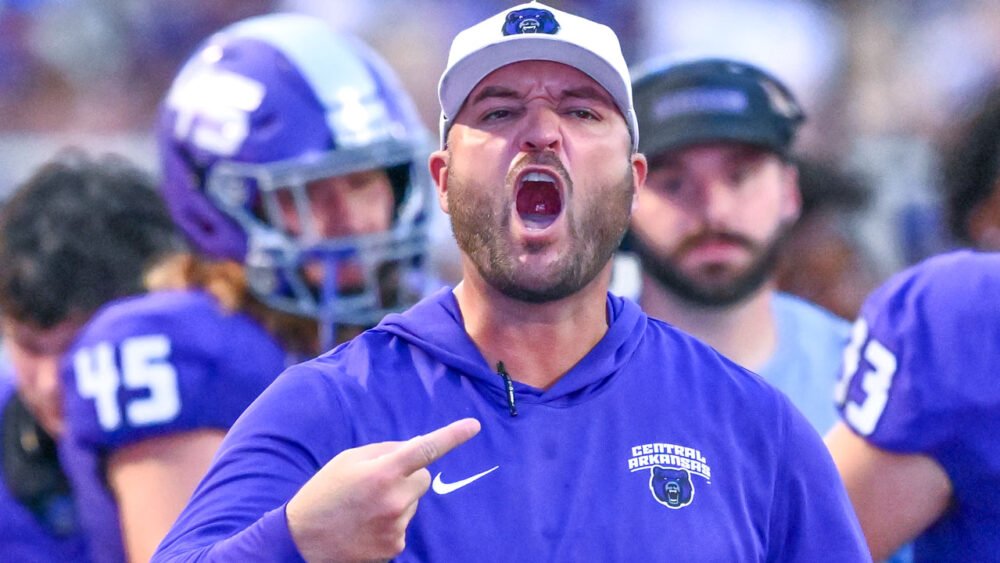 UCA Bears coach Nathan Brown on the sidelines against Central Oklahoma.