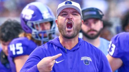 UCA Bears coach Nathan Brown on the sidelines against Central Oklahoma.
