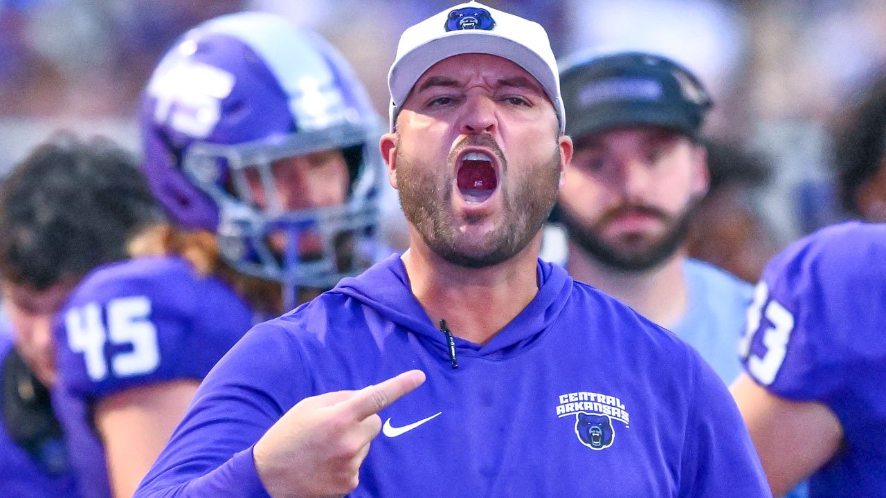 UCA Bears coach Nathan Brown on the sidelines against Central Oklahoma.