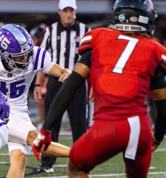 UCA kicker Caleb Jones against Southeast Missouri.