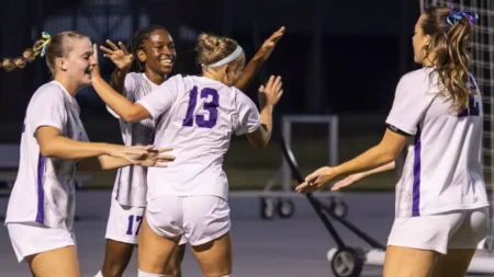 UCA celebrates goal against Troy.