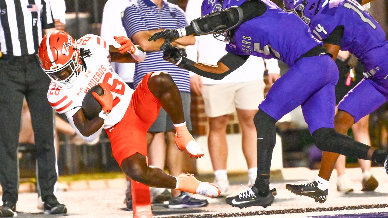 UT-Rio Grande Valley running back Broderick Taylor scores on their first play in overtime against Central Arkansas in game at Estes Stadium